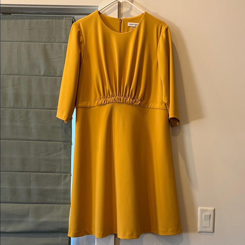 Calvin Klein Golden Yellow Midi A-Line Dress